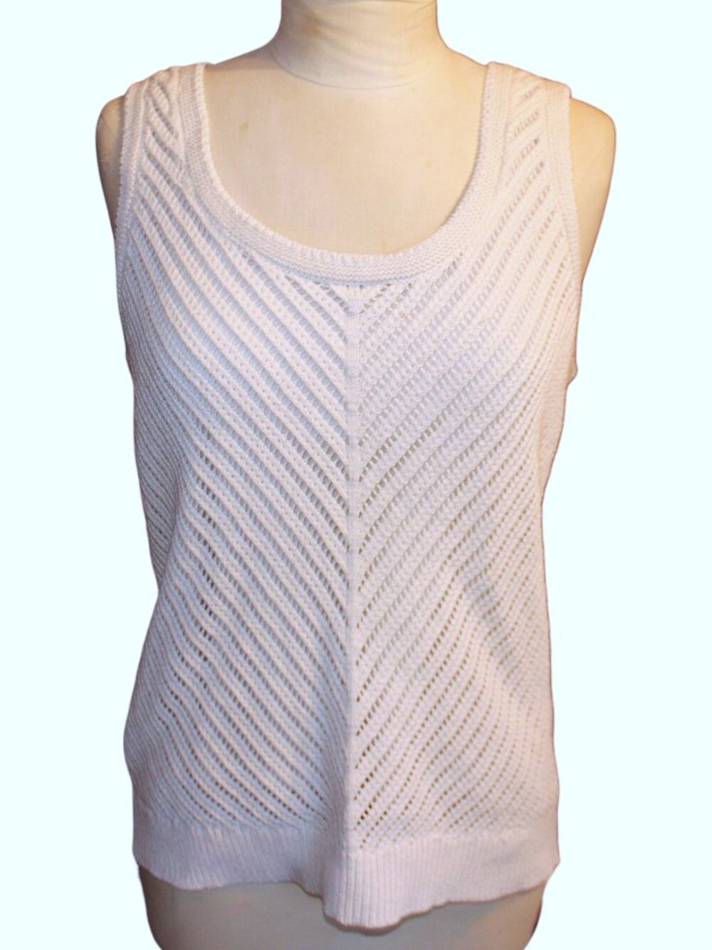 Simply Vera Vera Wang Chevron Pointelle Crochet Knit Tank Vest Cream Lined L